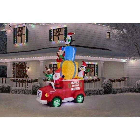 9' Santa's Christmas Delivery Truck Winter Wonder Lane Yard Inflatable LED Light